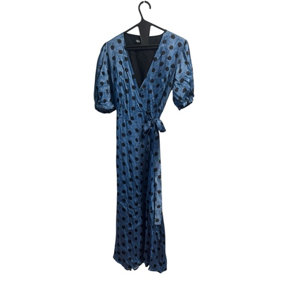Zara Blue Polka Dot Wrap Maxi Dress | Size Medium - Picture 2 of 16